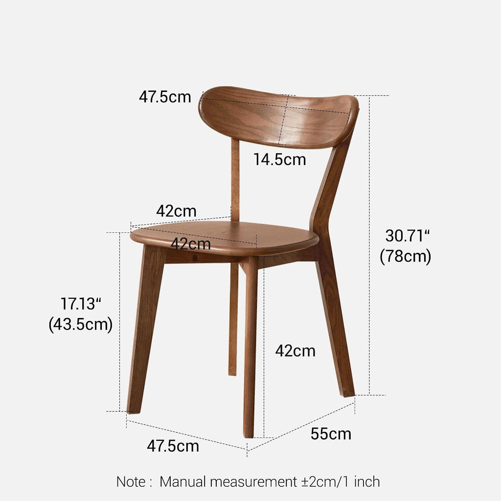 Set of 2 Walnut Solid Oak Curved Back Dining Chairs