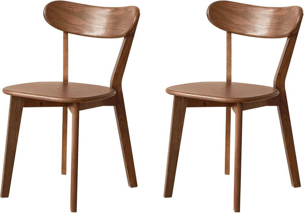 Set of 2 Walnut Solid Oak Curved Back Dining Chairs