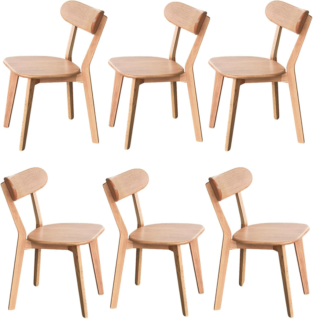 Set of 6 Mid-Century Curved Back Solid Oak Dining Chairs