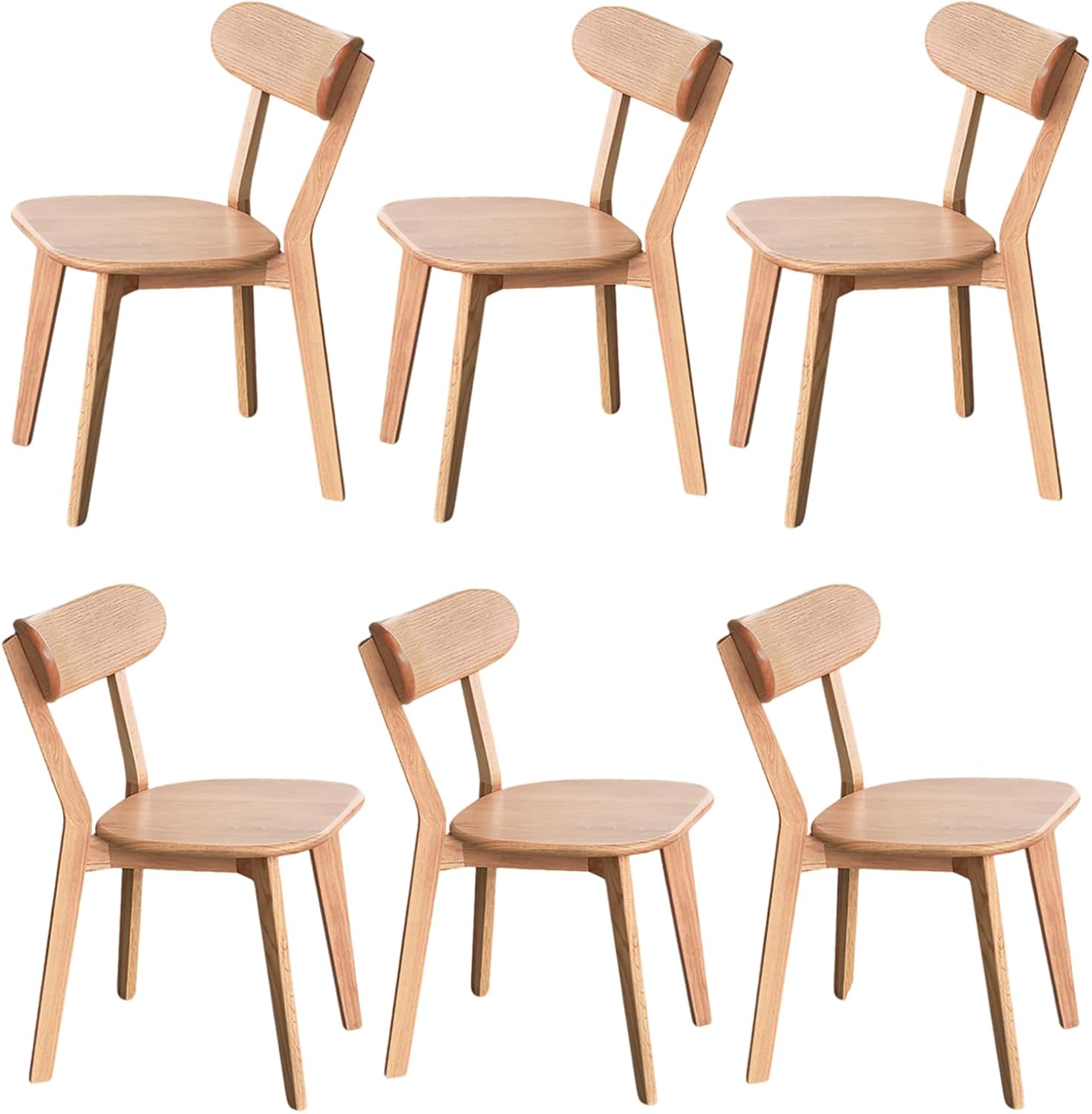 Set of 6 Mid-Century Curved Back Solid Oak Dining Chairs