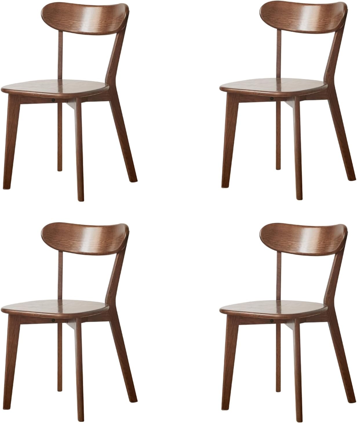 Set of 4 Walnut Solid Oak Curved Back Dining Chairs