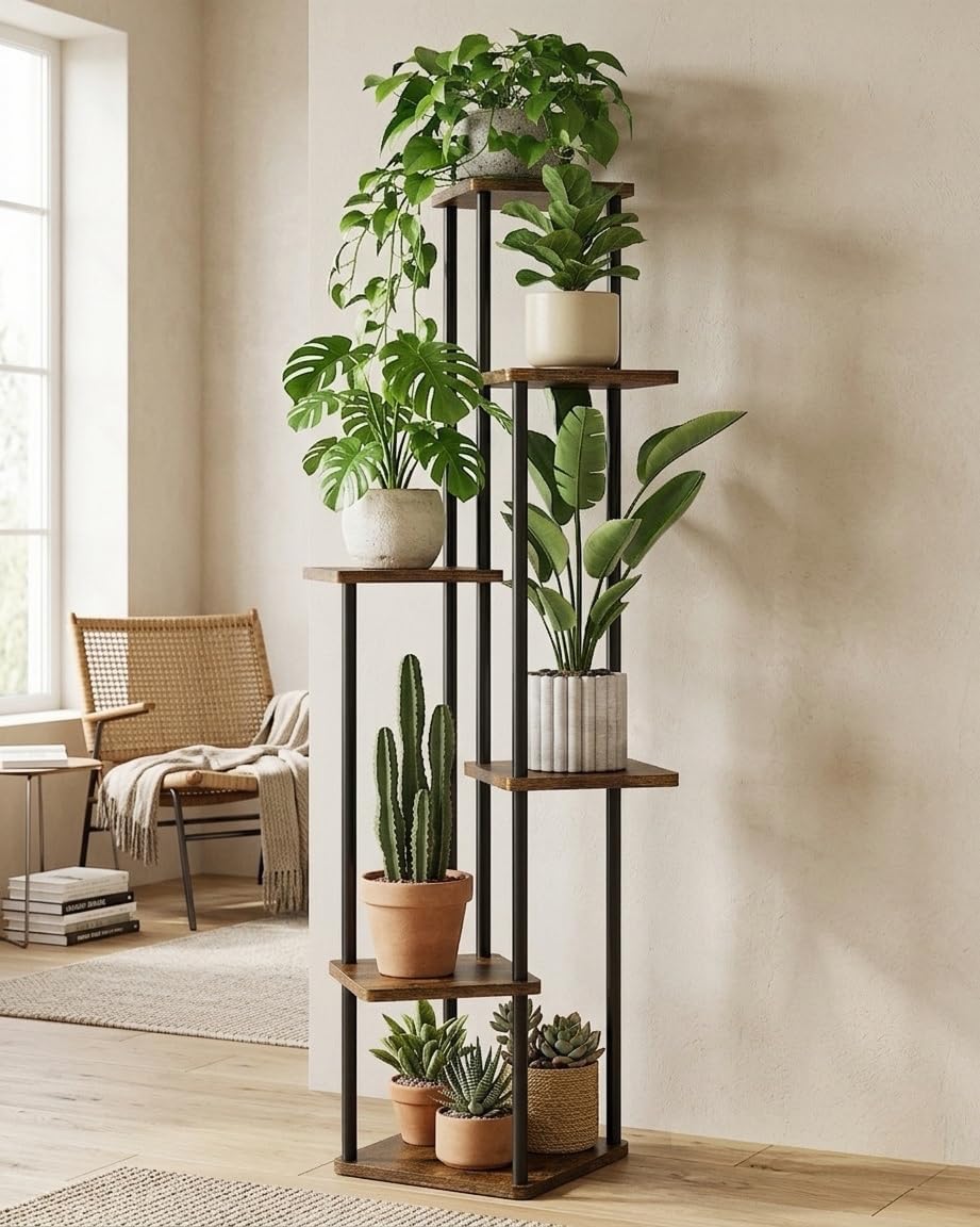 6-Tier Brown Corner Plant Stand