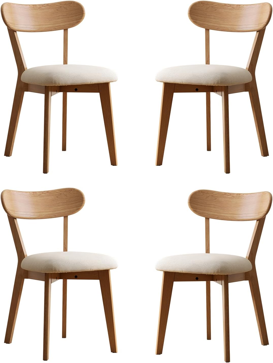 Set of 4 Oak Curved Back Fabric Upholstered Dining Chairs