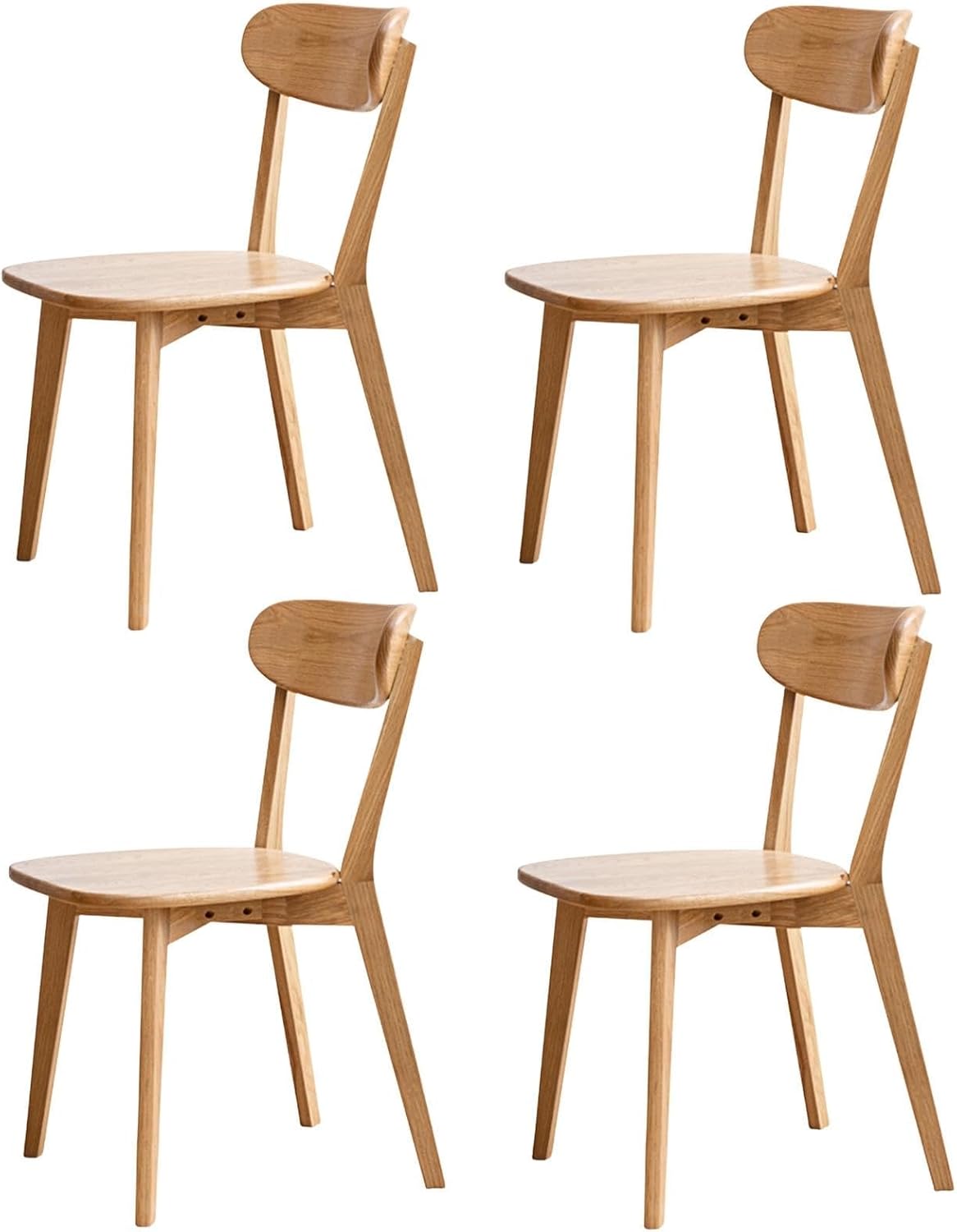 Set of 4 Natural Solid Oak Curved Back Dining Chairs