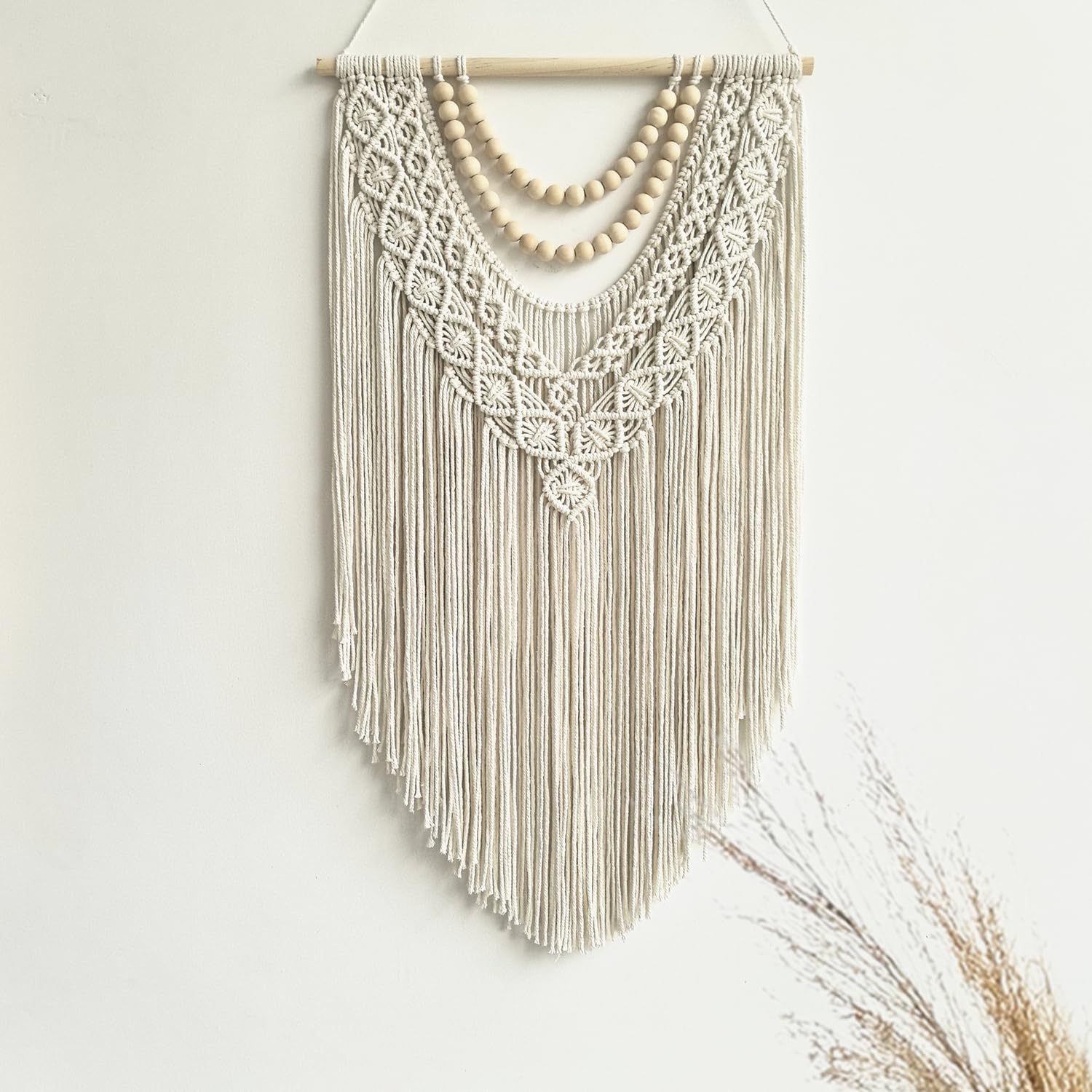 Boho Macrame Wall Hanging with Wood Beads
