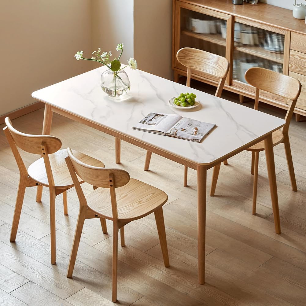 Set of 4 Natural Solid Oak Curved Back Dining Chairs