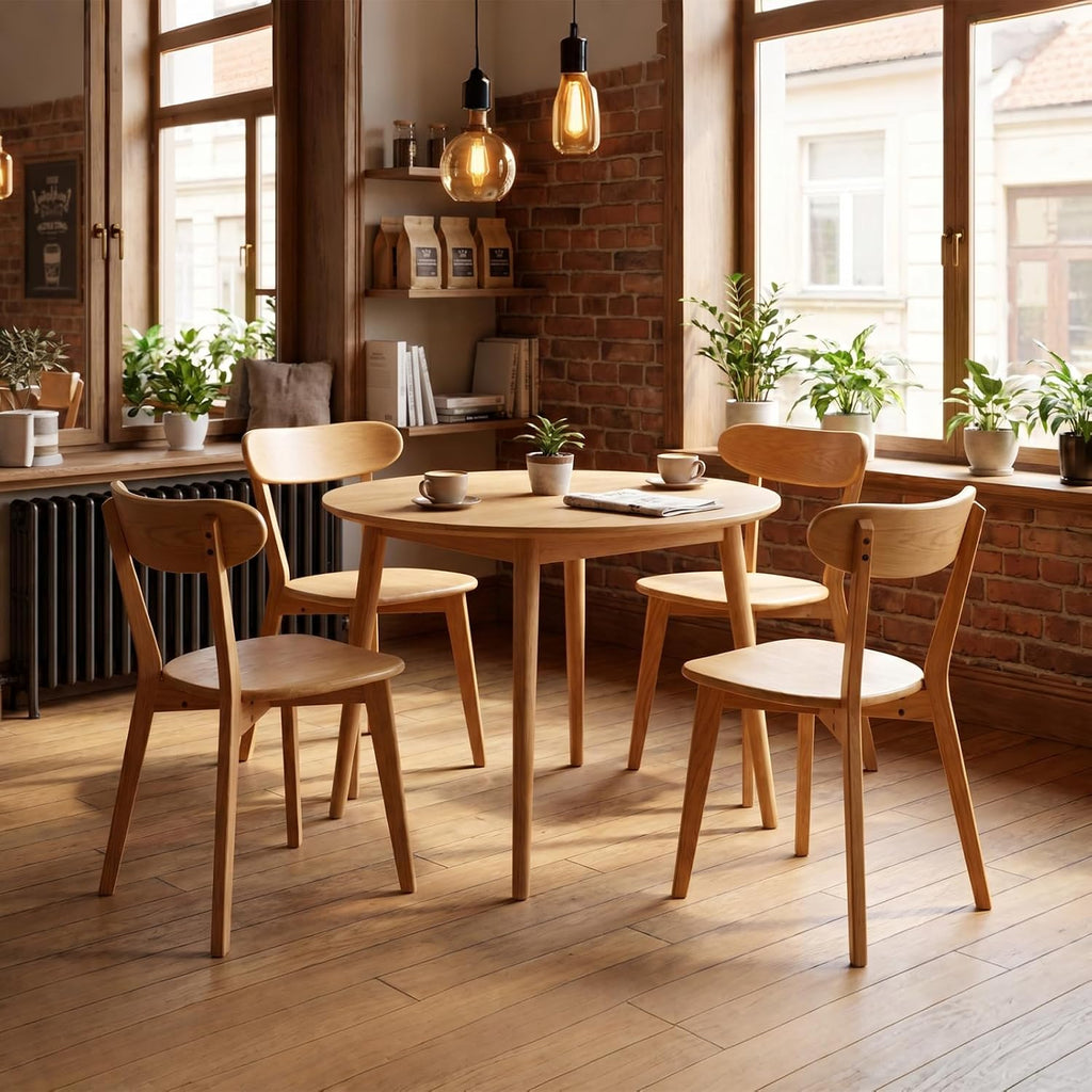 Set of 6 Mid-Century Curved Back Solid Oak Dining Chairs