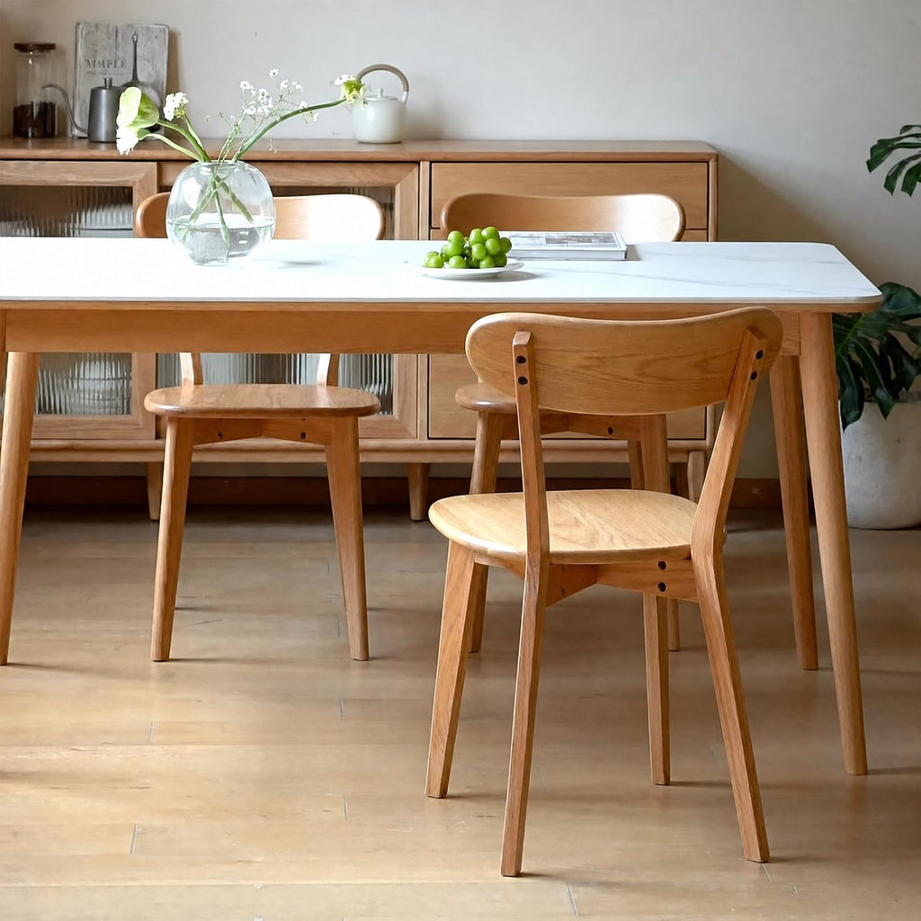 Set of 6 Mid-Century Curved Back Solid Oak Dining Chairs