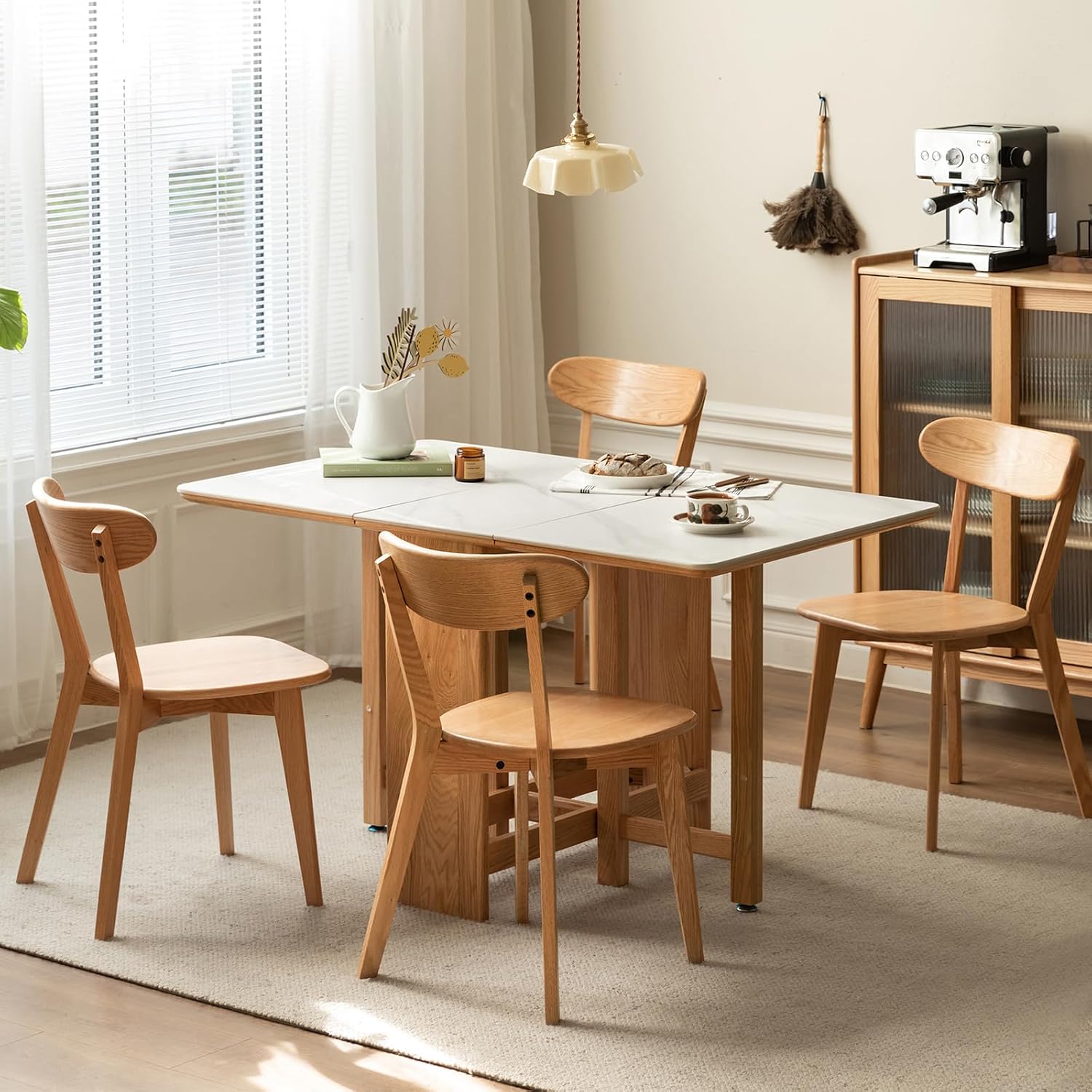 Set of 6 Mid-Century Natural Oak Curved Back Dining Chairs