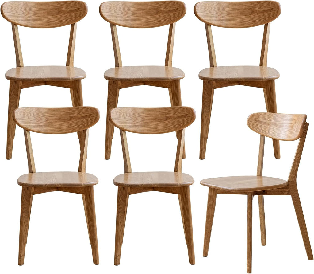 Set of 6 Mid-Century Natural Oak Curved Back Dining Chairs