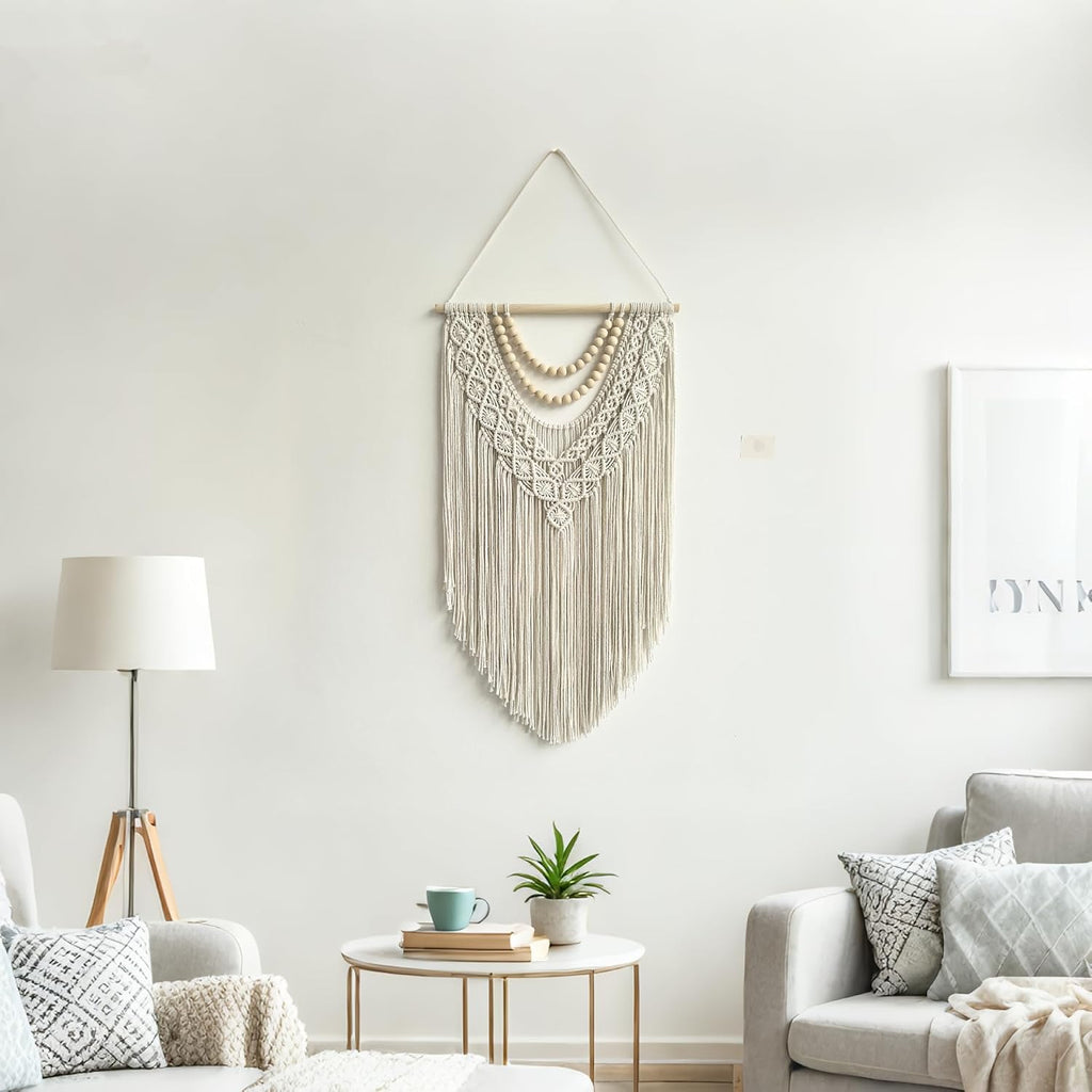 Boho Macrame Wall Hanging with Wood Beads
