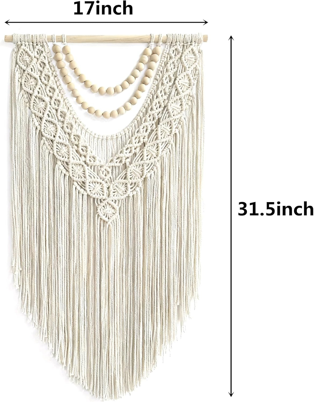 Boho Macrame Wall Hanging with Wood Beads