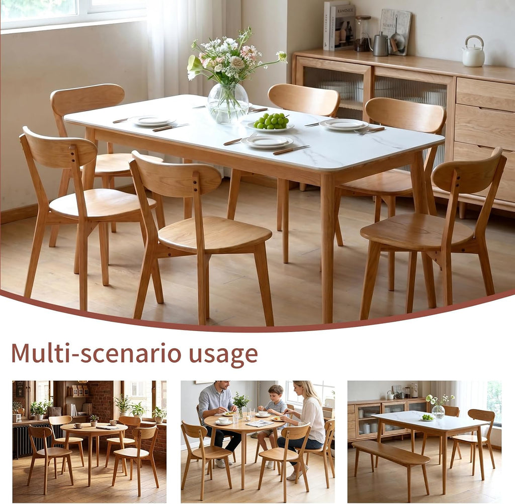 Set of 6 Mid-Century Curved Back Solid Oak Dining Chairs