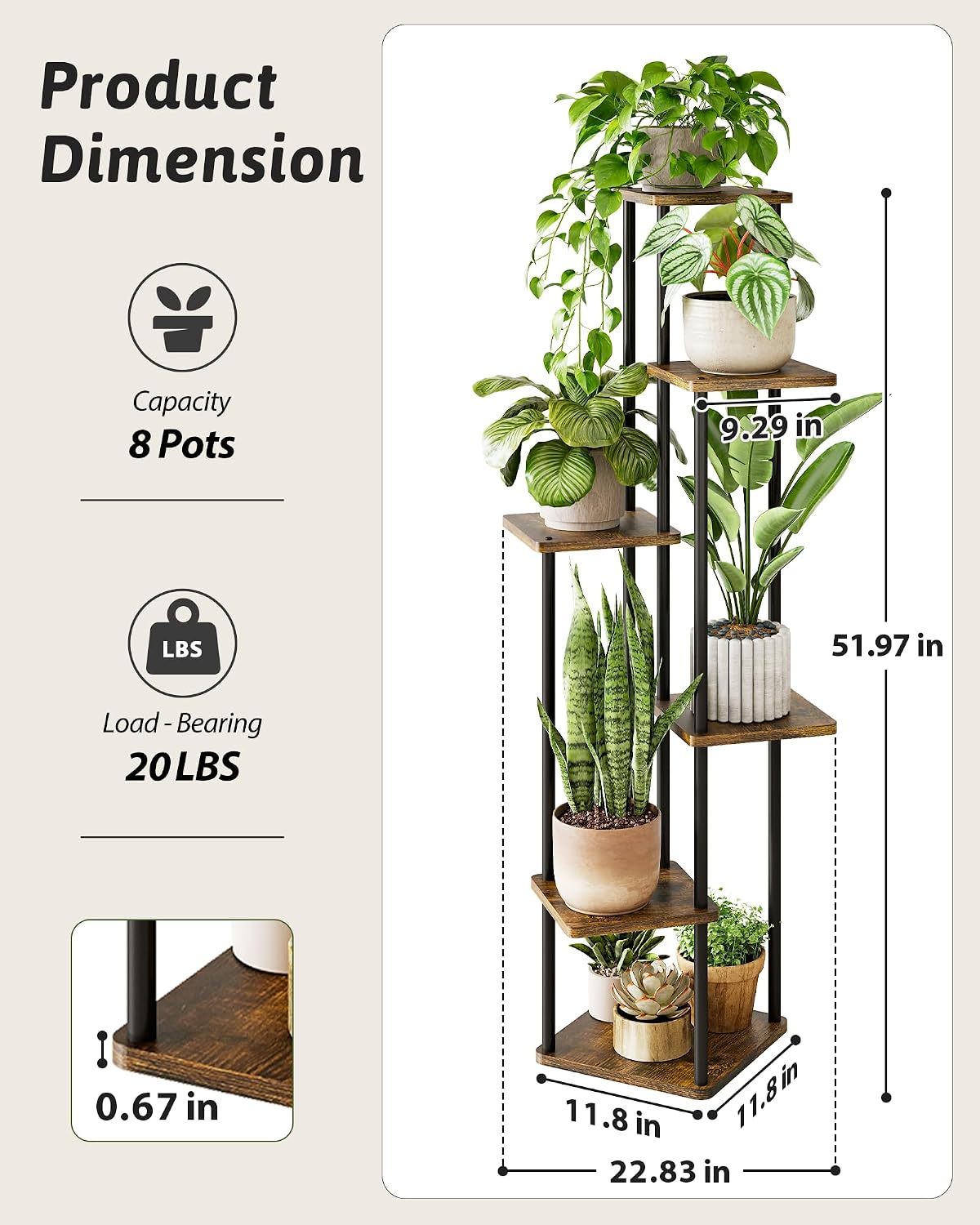 6-Tier Brown Corner Plant Stand