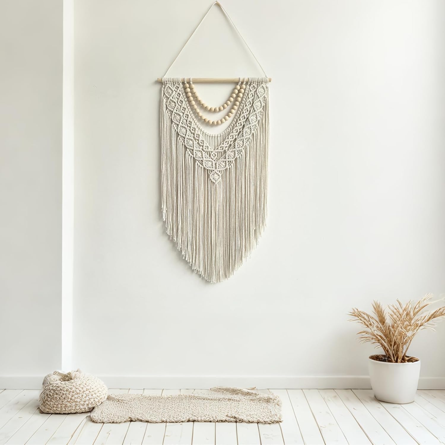 Boho Macrame Wall Hanging with Wood Beads