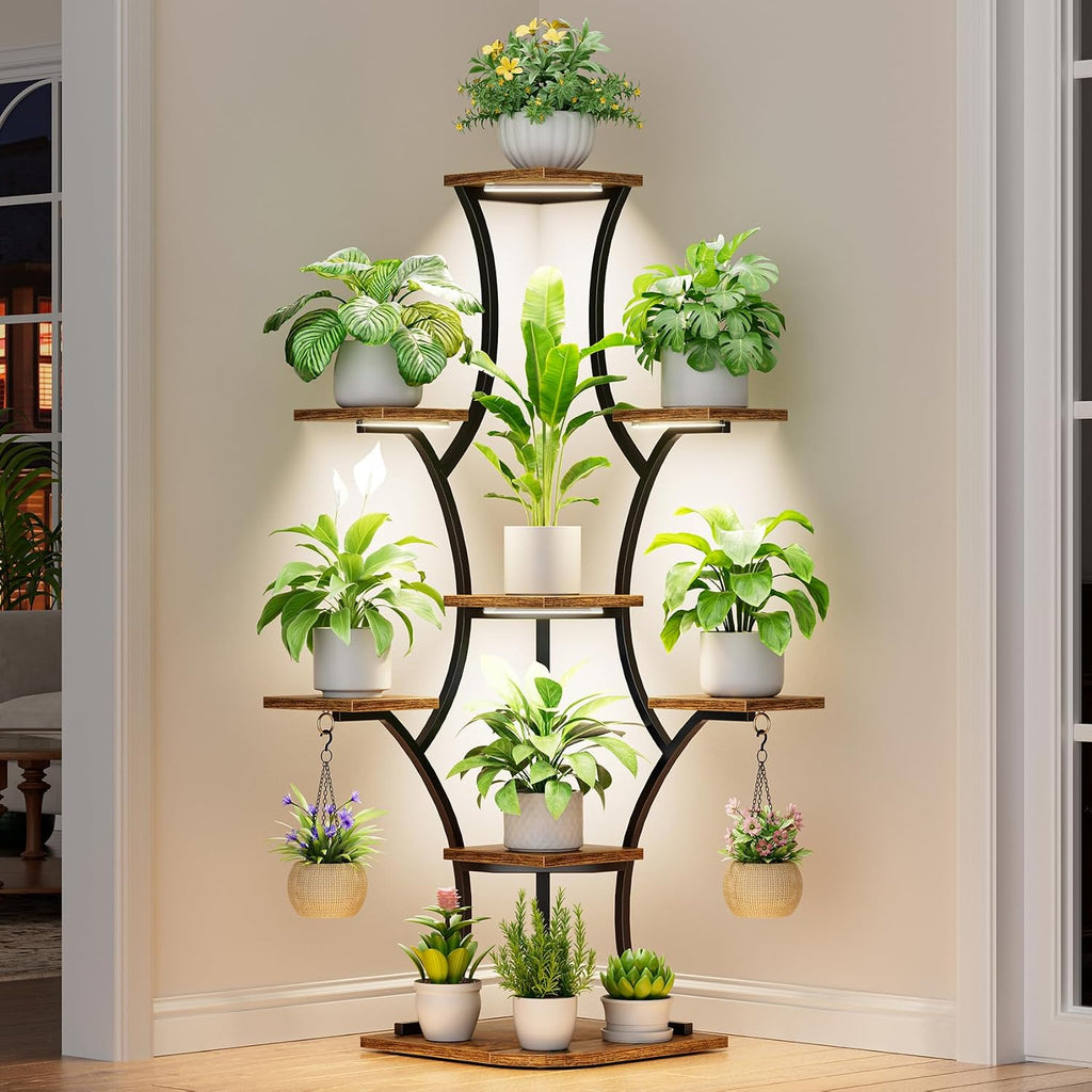 8-Tier Corner Plant Stand with Grow Lights