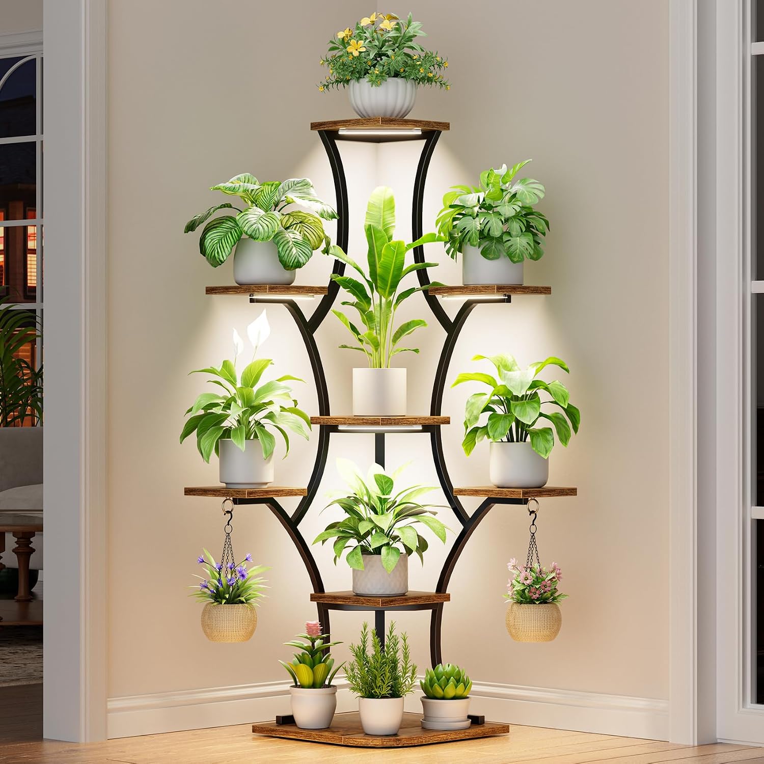 8-Tier Corner Plant Stand with Grow Lights