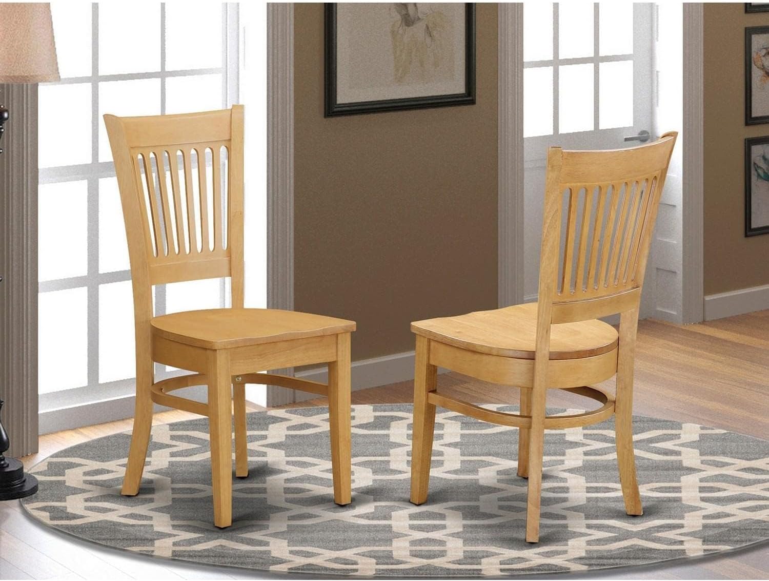 Oak Slat Back Wooden Dining Chairs Set of 2