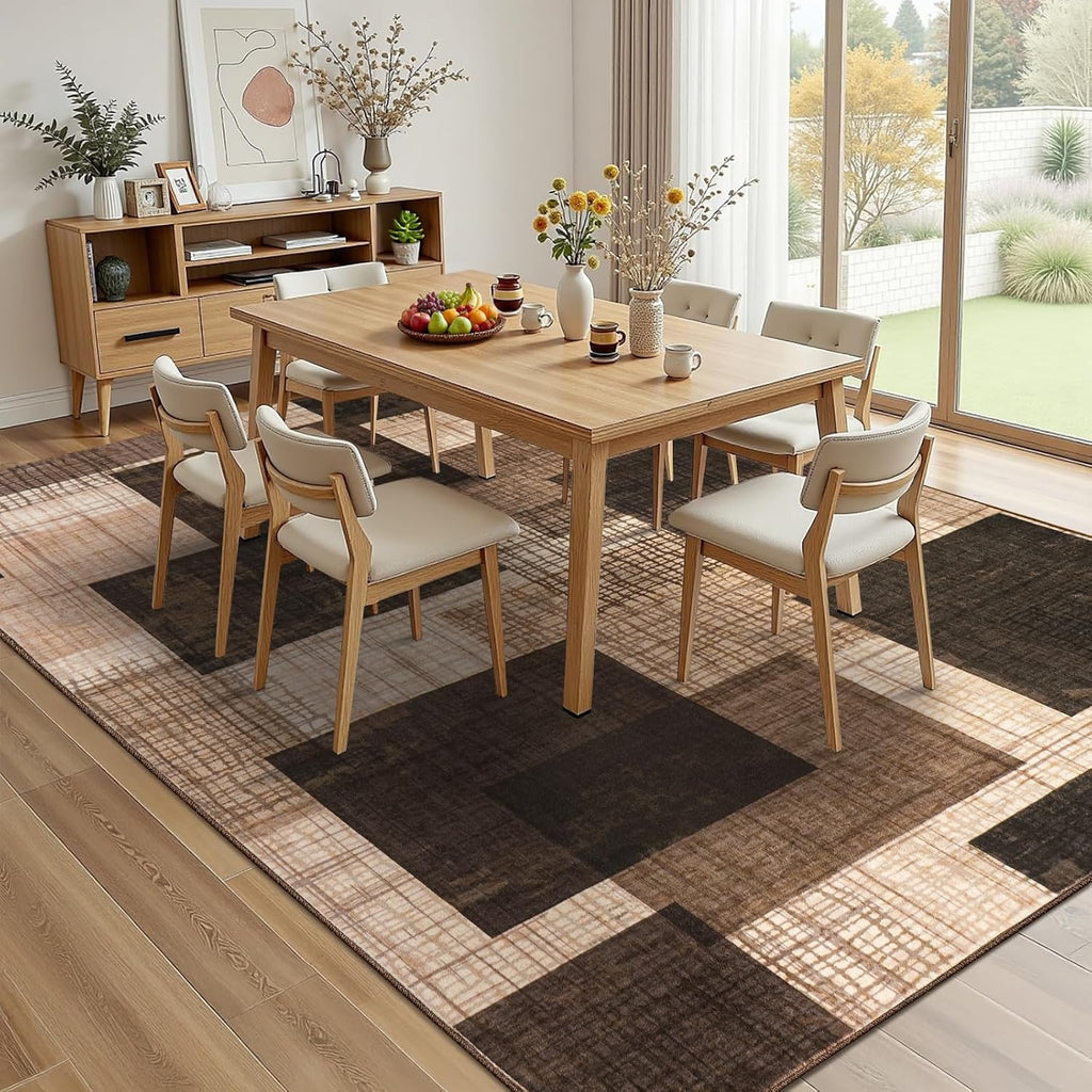 Brown Geometric Patchwork Washable 8x10 Rug