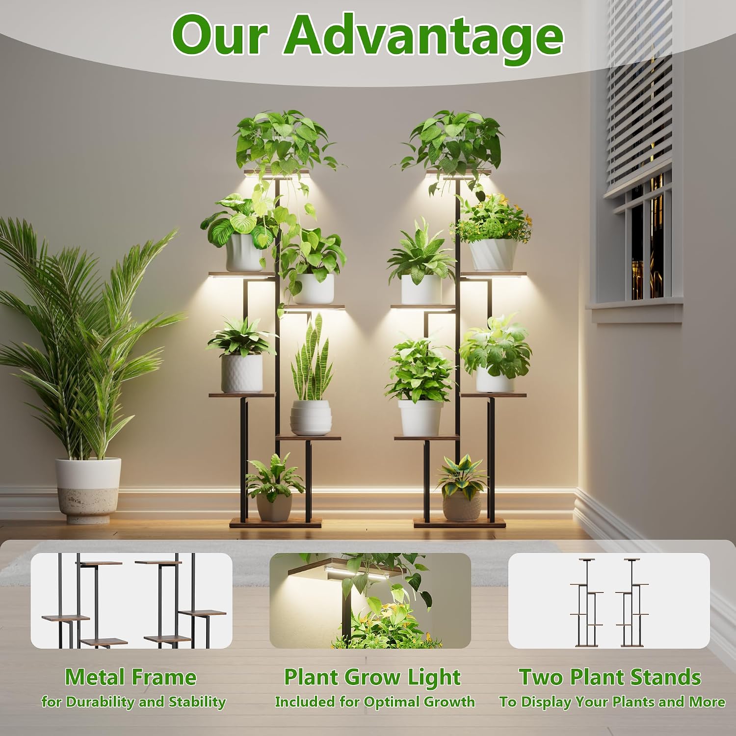 2-Pack 6-Tier Corner Plant Stand with Grow Light