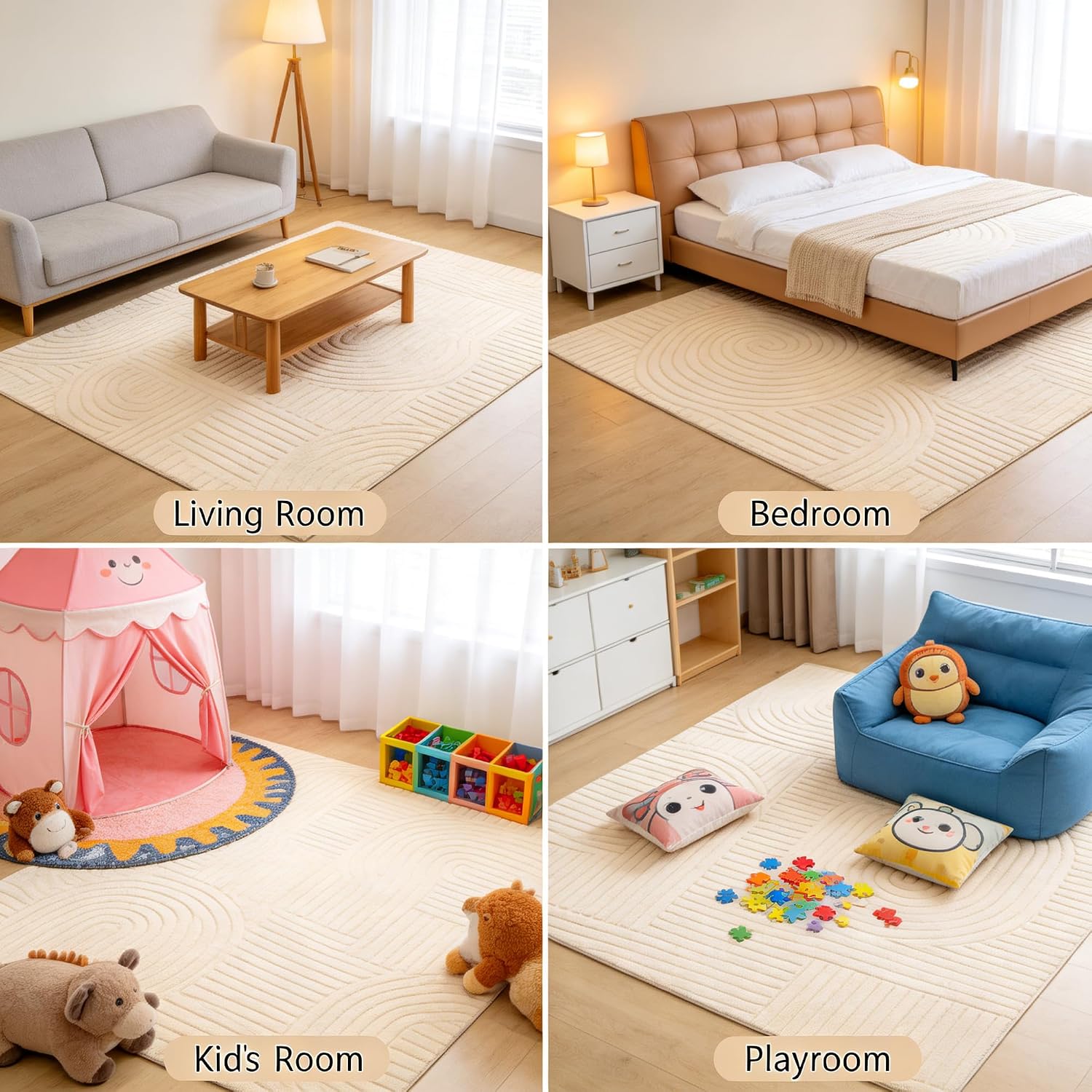 Beige Geometric Washable 5x7 Area Rug