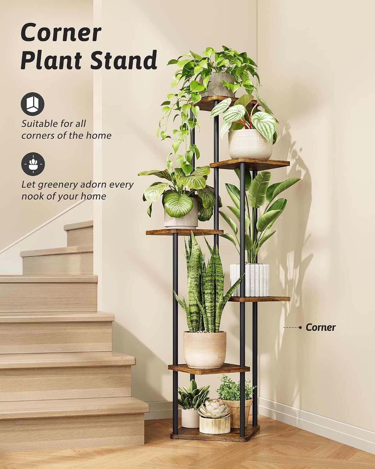 6-Tier Brown Corner Plant Stand