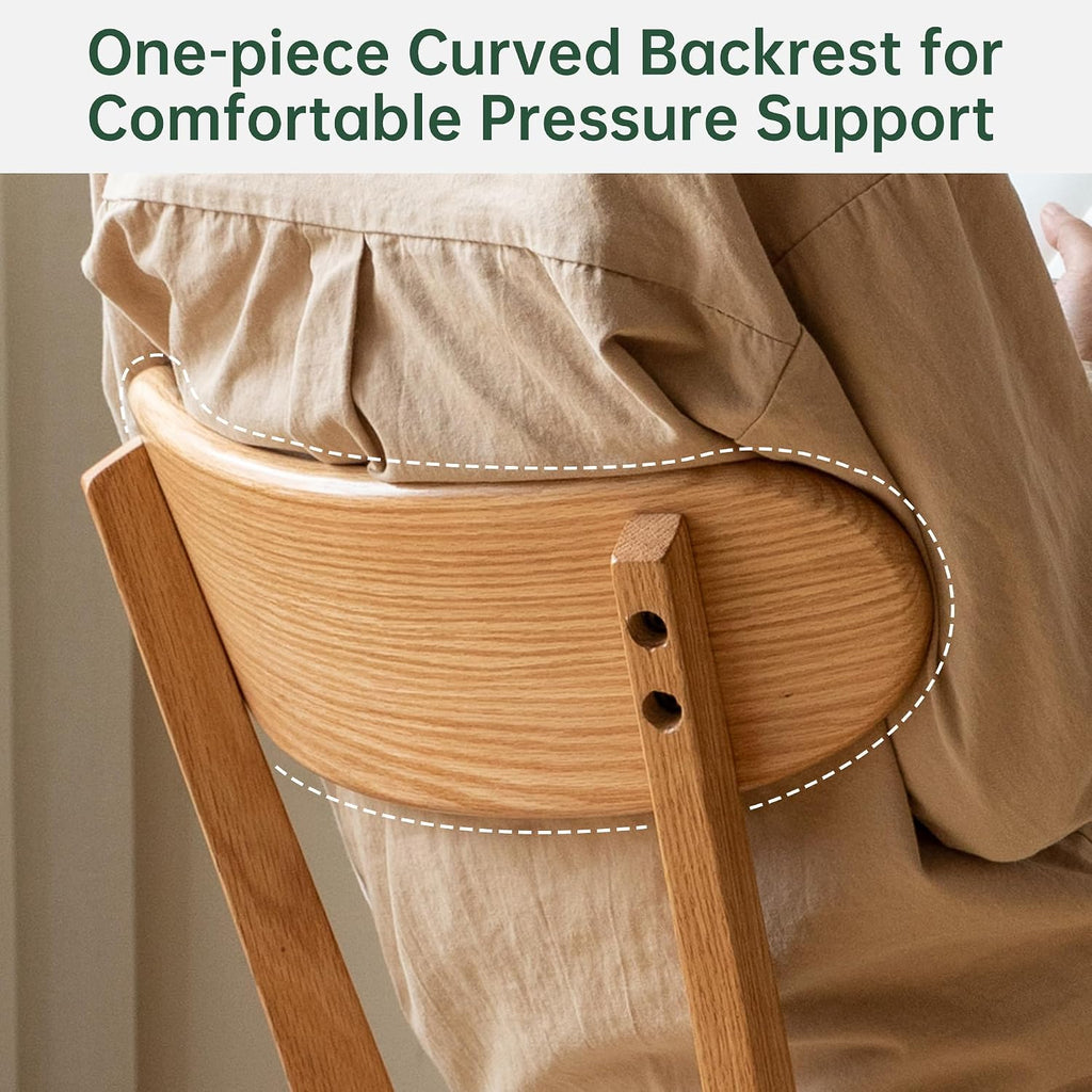 Set of 4 Oak Curved Back Fabric Upholstered Dining Chairs