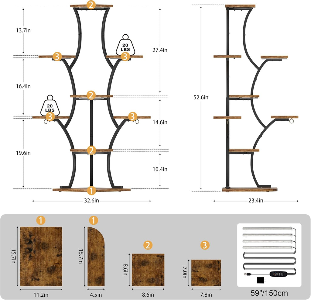 8-Tier Corner Plant Stand with Grow Lights