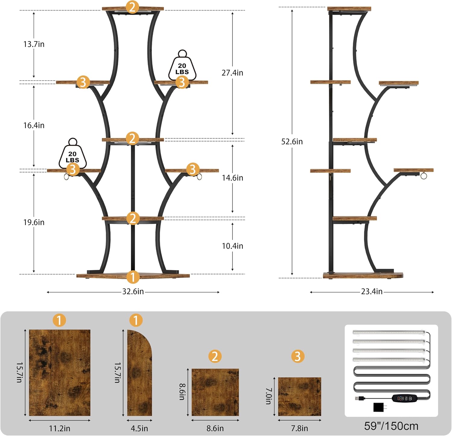 8-Tier Corner Plant Stand with Grow Lights