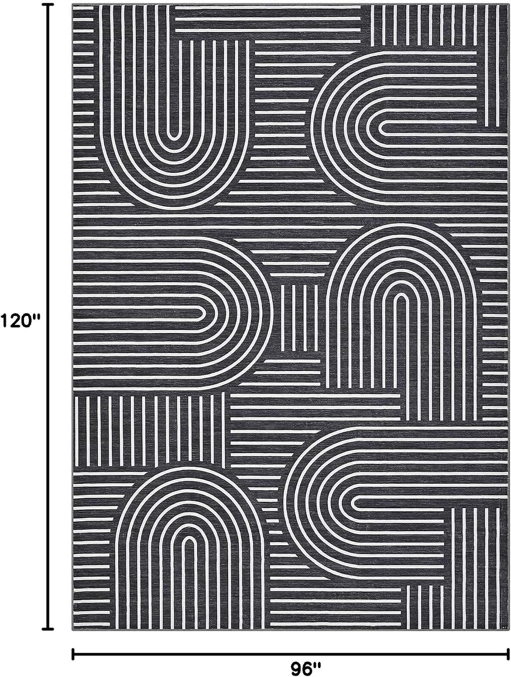 Black Boho Geometric Washable 8x10 Area Rug