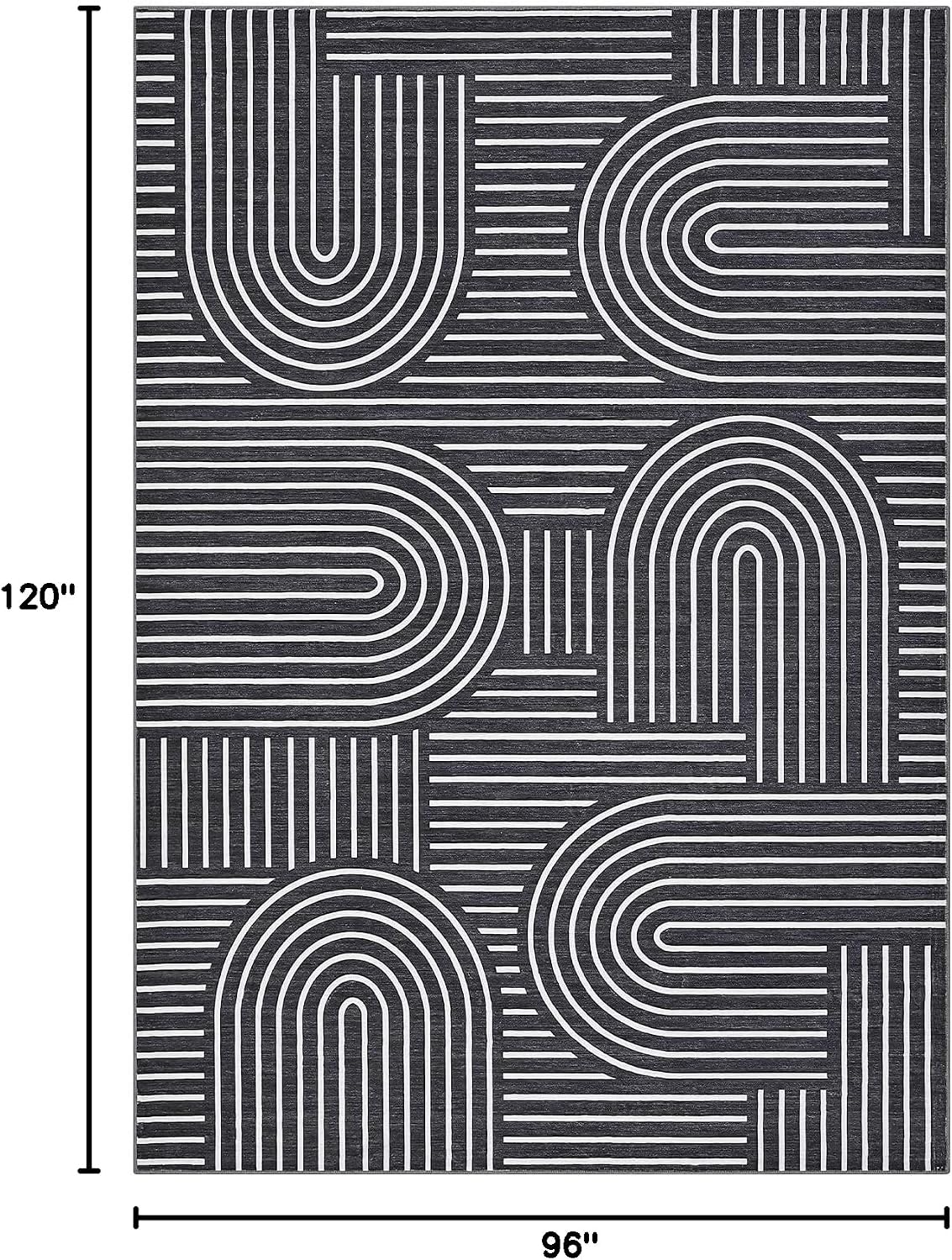 Black Boho Geometric Washable 8x10 Area Rug