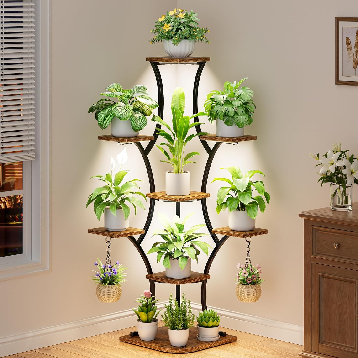 8-Tier Corner Plant Stand with Grow Lights