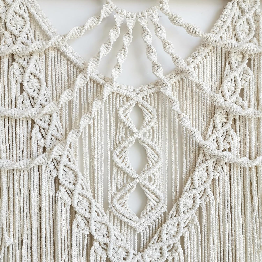 Large Beige Fringe Boho Macrame Wall Hanging