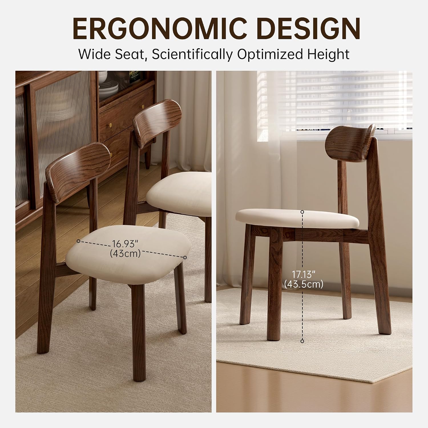 Mid-Century Oak Beige Upholstered Dining Chair