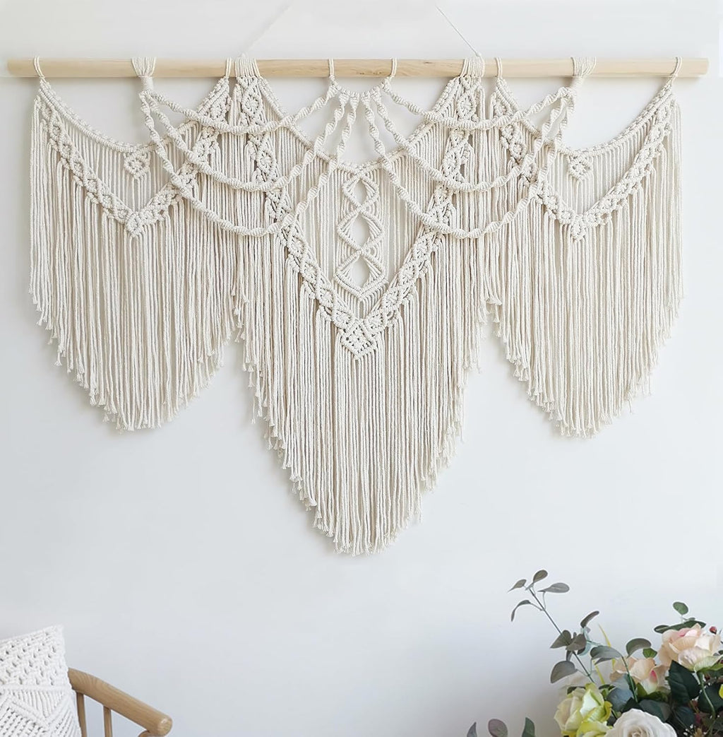 Large Beige Fringe Boho Macrame Wall Hanging