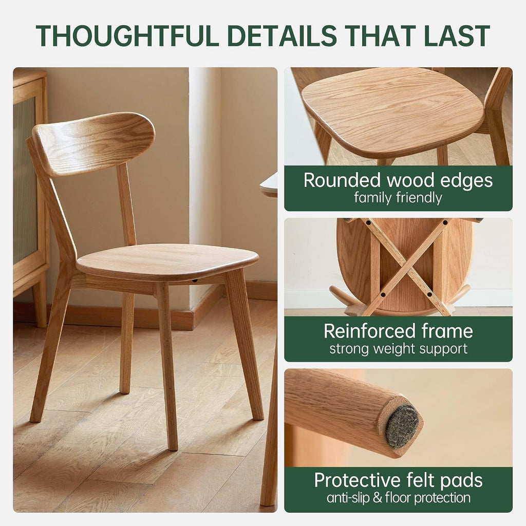Set of 4 Natural Solid Oak Curved Back Dining Chairs