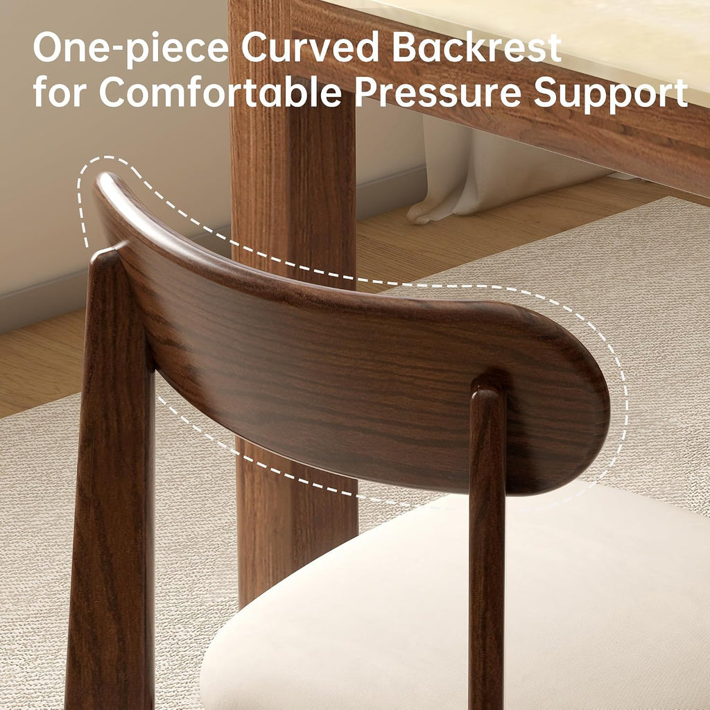 Mid-Century Oak Beige Upholstered Dining Chair
