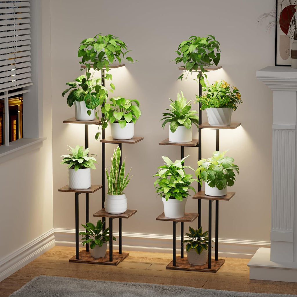 2-Pack 6-Tier Corner Plant Stand with Grow Light