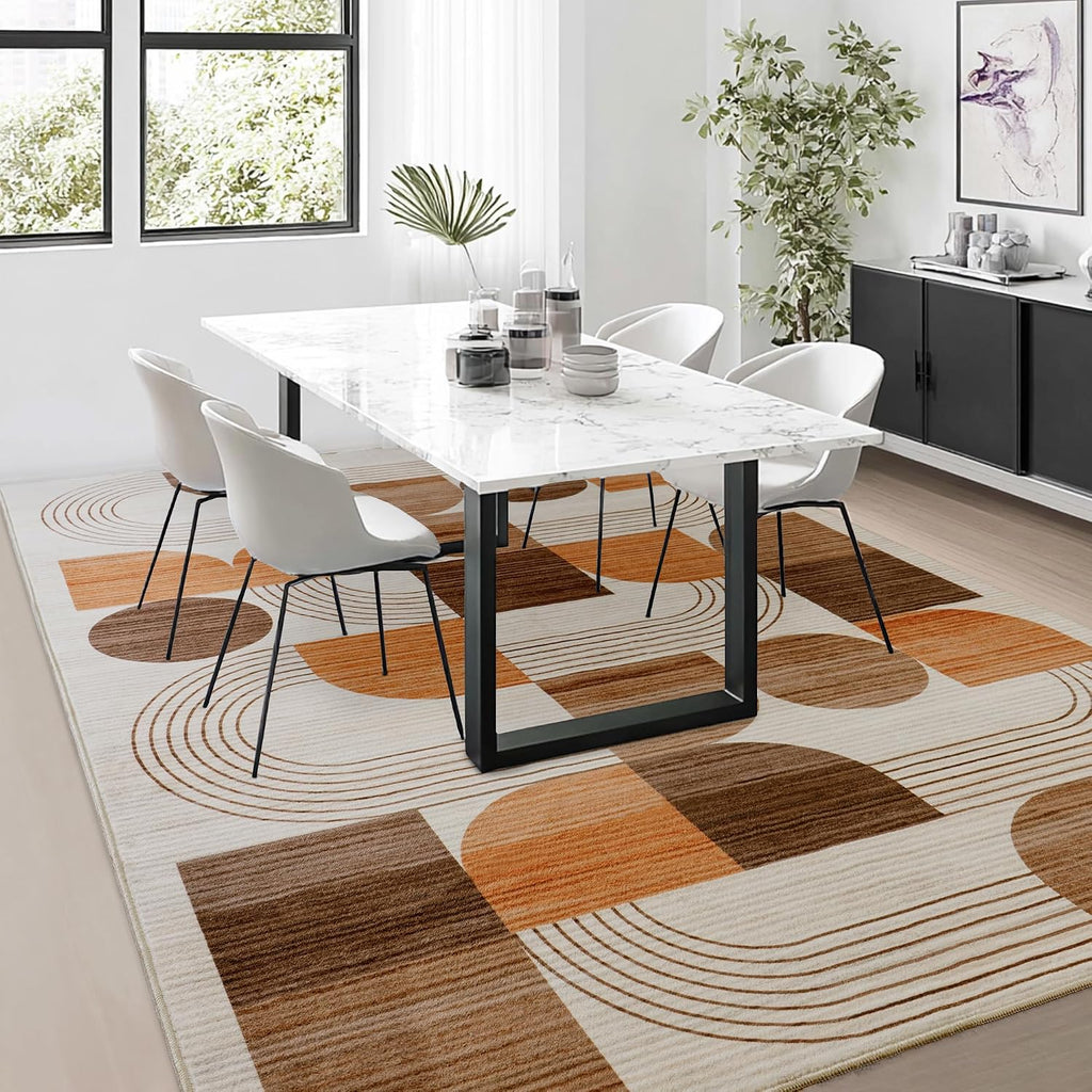 Orange Geometric Washable 5x7 Area Rug