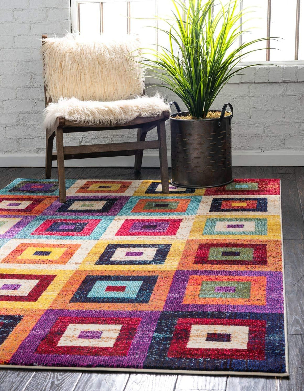 Colorful Geometric Beige Square Area Rug