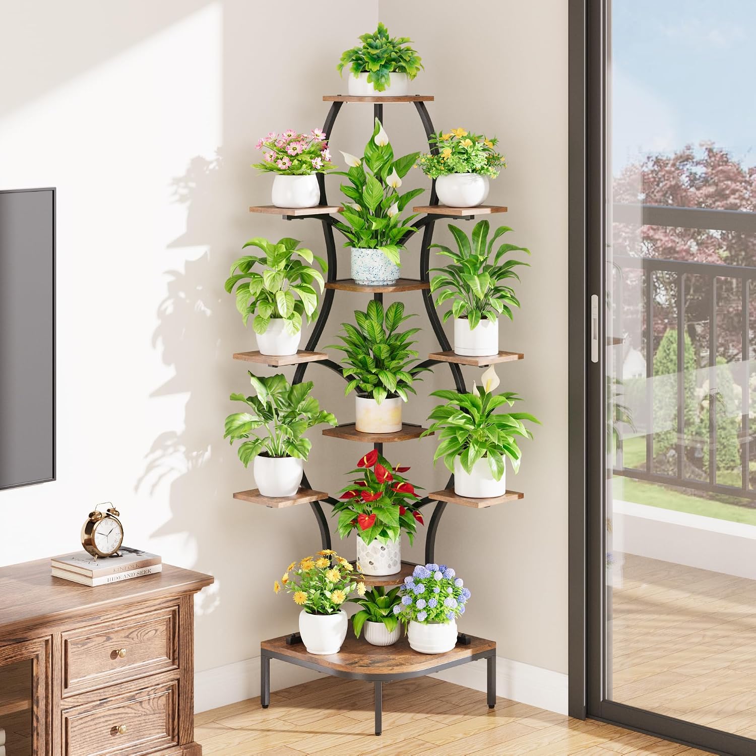 11-Tier Curved Corner Plant Stand with Grow Light