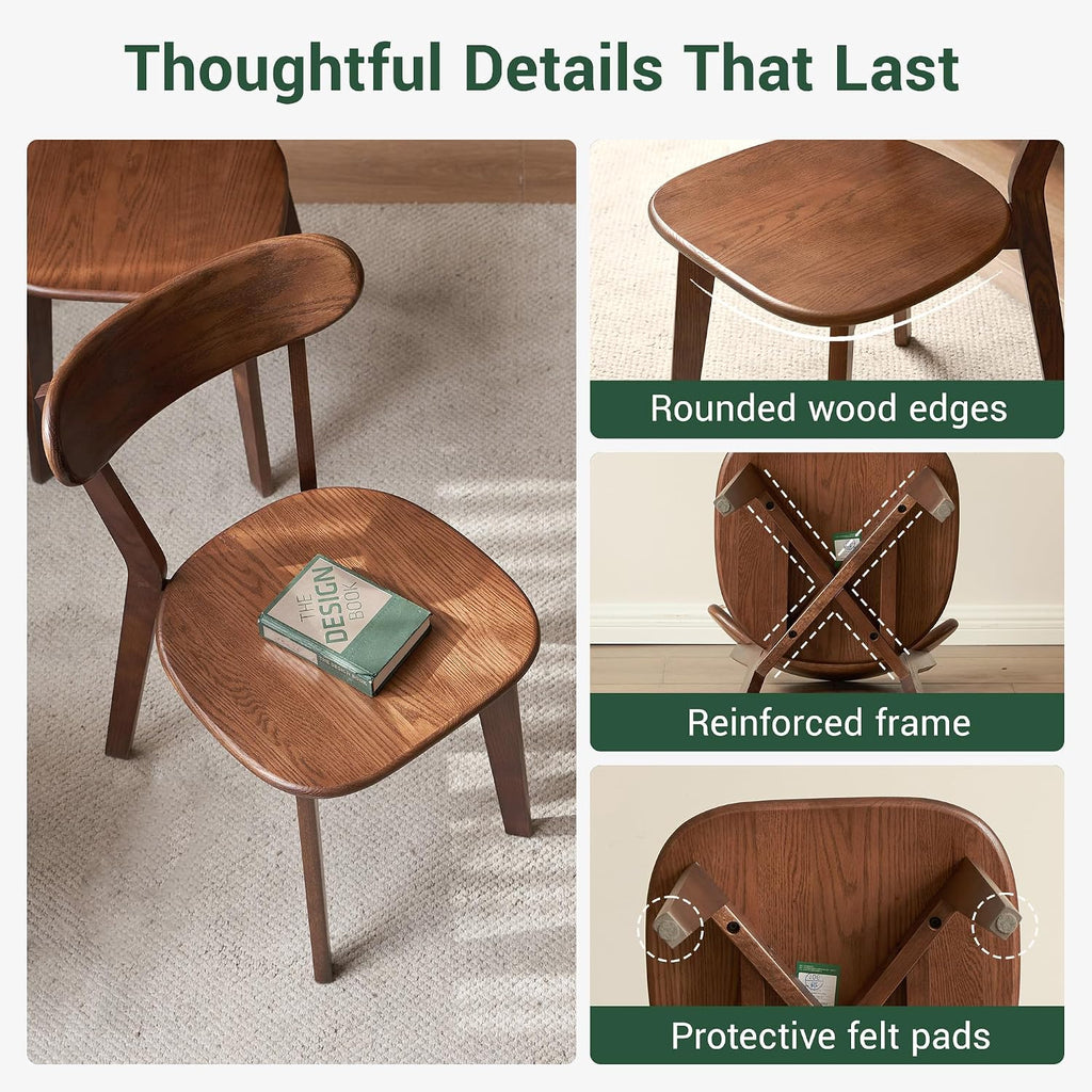 Set of 4 Walnut Solid Oak Curved Back Dining Chairs