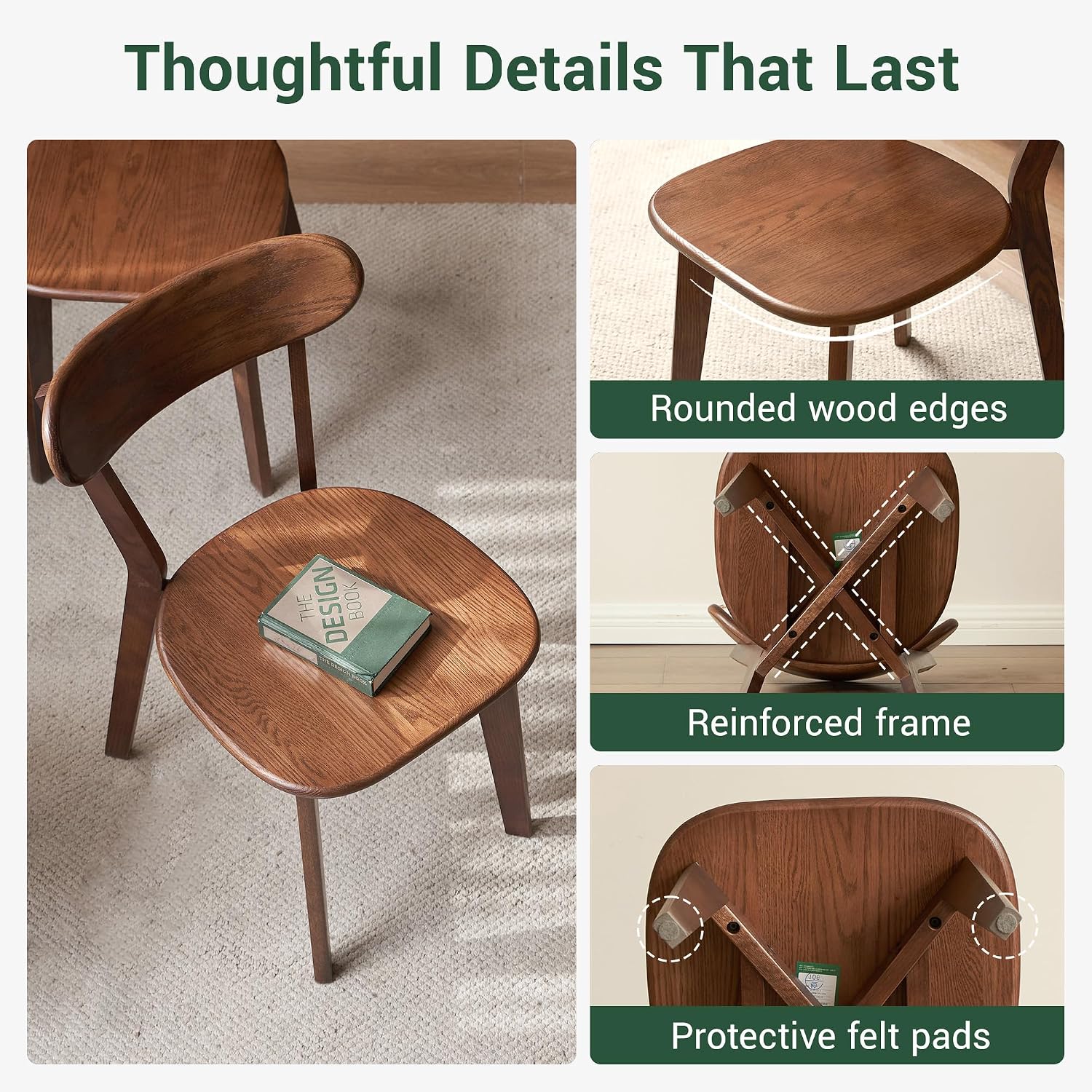 Set of 4 Walnut Solid Oak Curved Back Dining Chairs