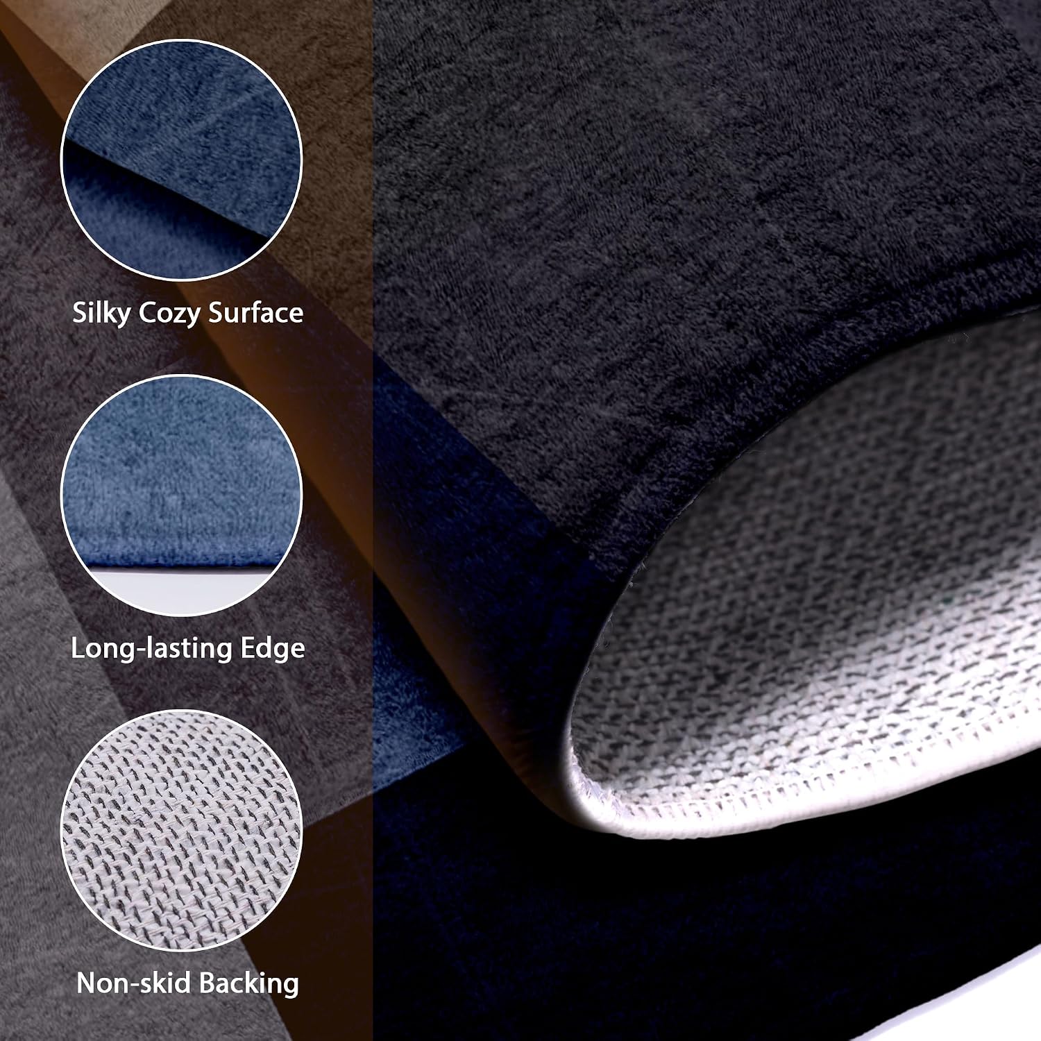 Blue Grey Geometric Washable 5x7 Area Rug