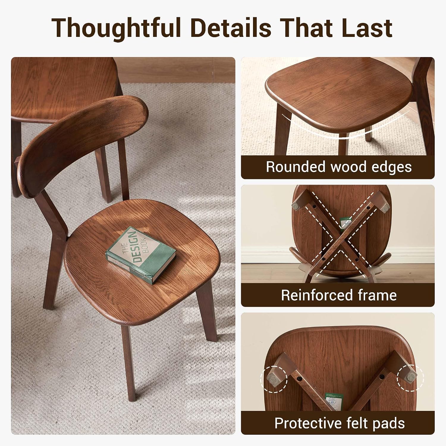 Set of 2 Walnut Solid Oak Curved Back Dining Chairs