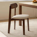 Mid-Century Oak Beige Upholstered Dining Chair