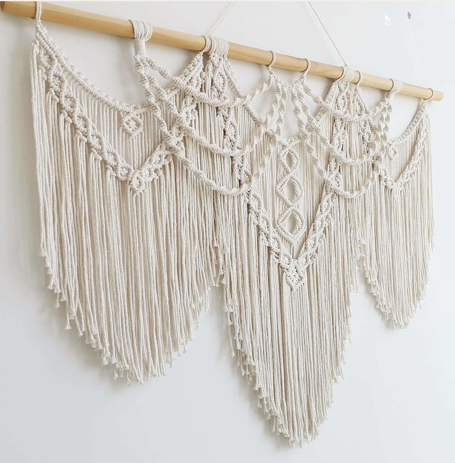 Large Beige Fringe Boho Macrame Wall Hanging