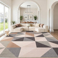 Beige Brown Geometric Washable 8x10 Area Rug