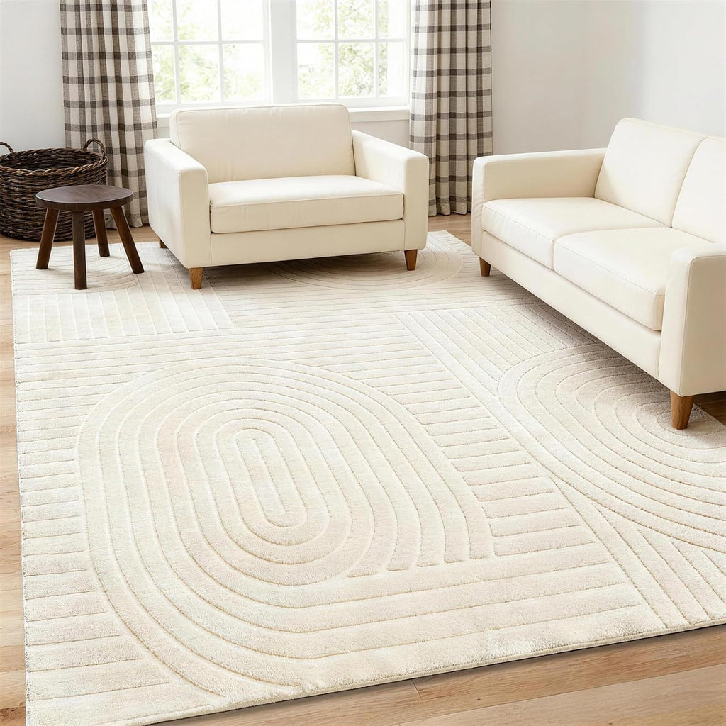 Beige Geometric Washable 5x7 Area Rug