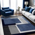 Blue Grey Geometric Washable 5x7 Area Rug